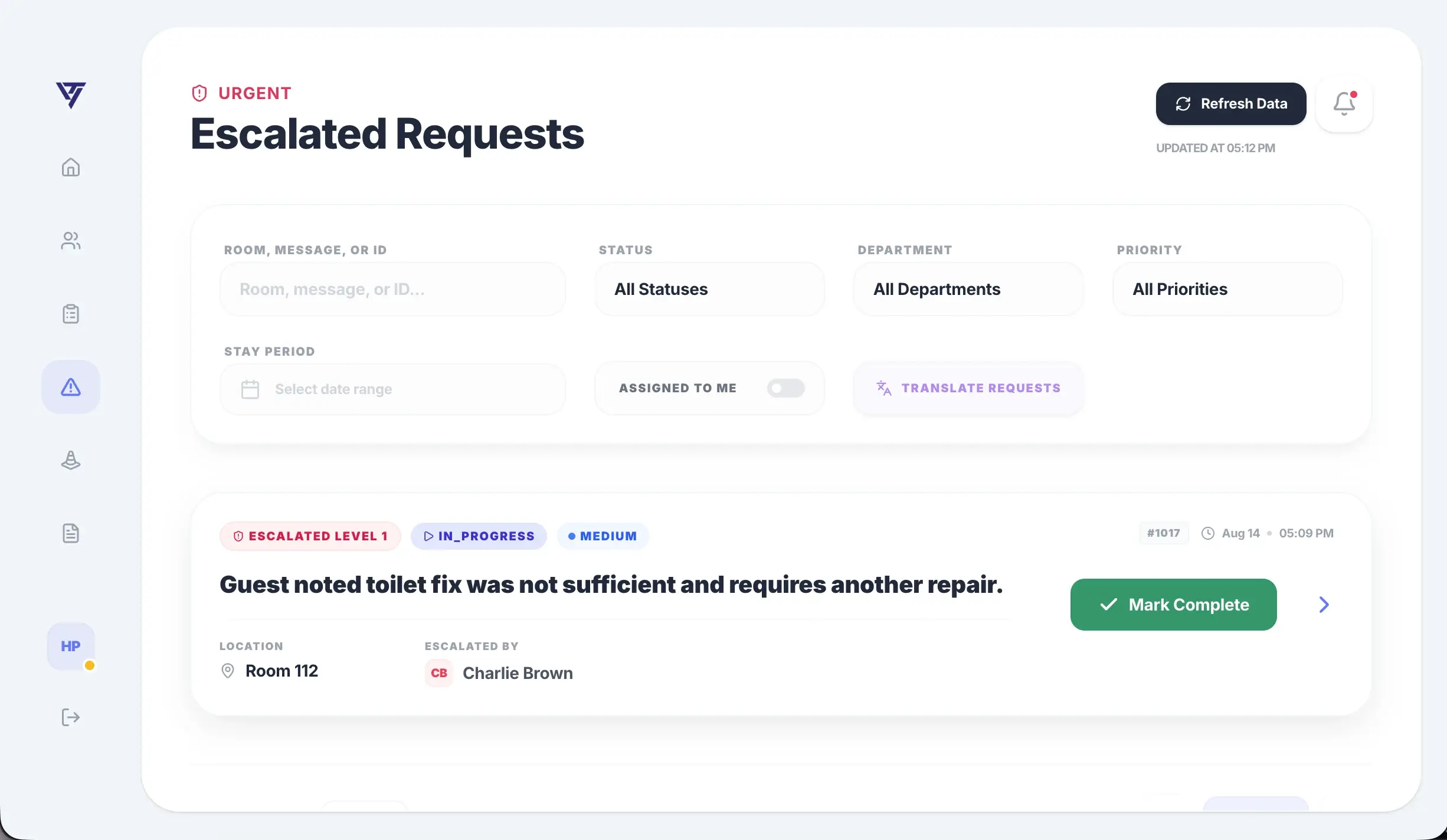 Veronica manager dashboard interface