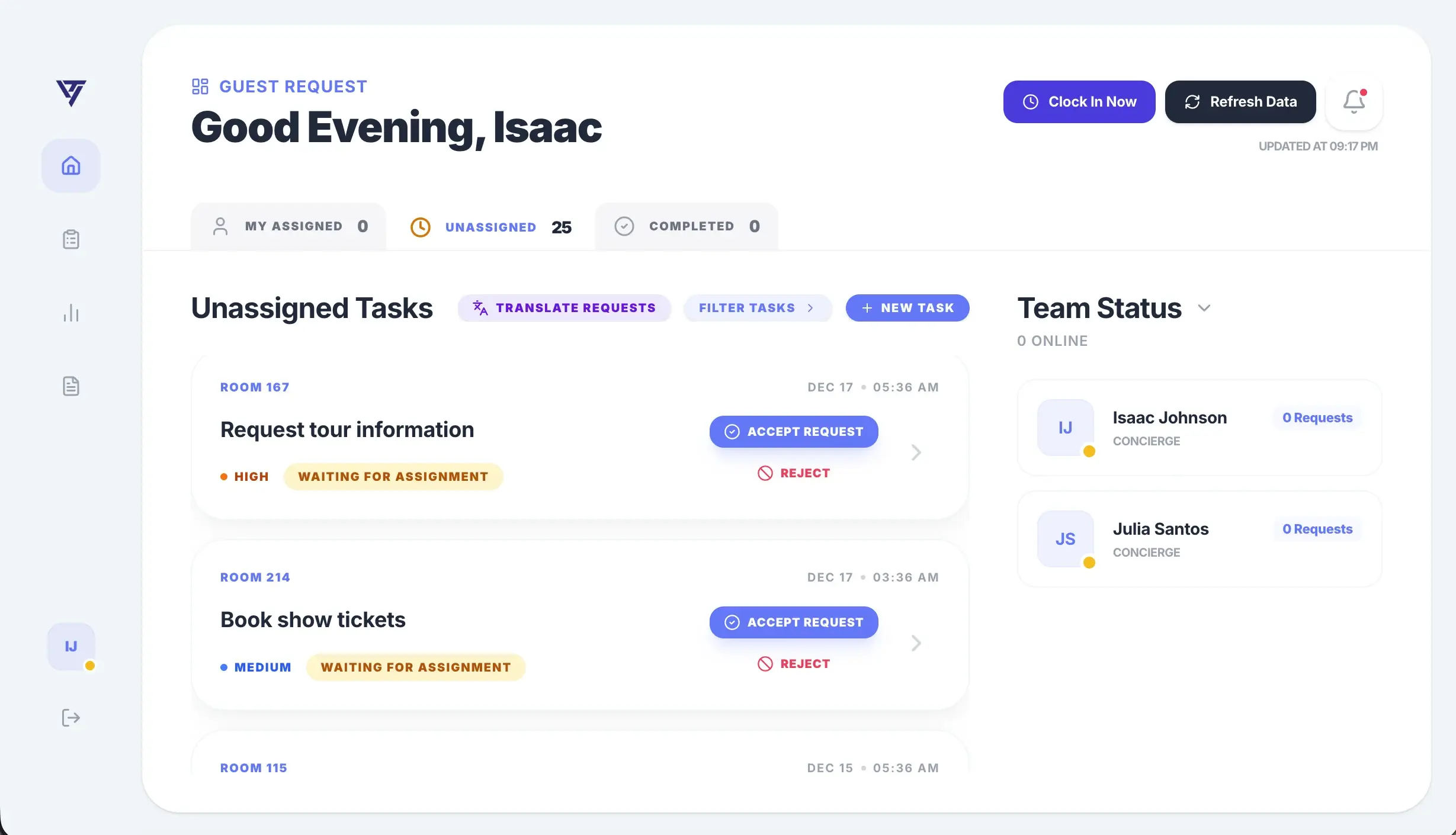 Veronica hotel operations dashboard interface